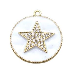copper star pendant pave zircon with white enameling, gold plated, approx 25mm dia [FN15545]