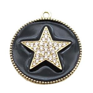 copper star pendant pave zircon with black enameling, gold plated, approx 25mm dia [FN15546]