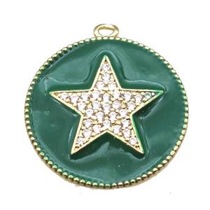 copper star pendant pave zircon with green enameling, gold plated, approx 25mm dia [FN15547]