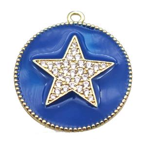 copper star pendant pave zircon with blue enameling, gold plated, approx 25mm dia [FN15548]