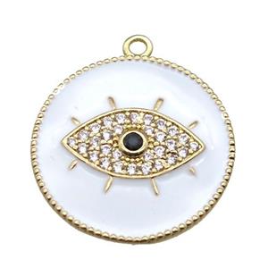 copper eye pendant pave zircon with white enameling, gold plated, approx 25mm dia [FN15552]