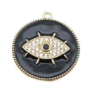copper eye pendant pave zircon with black enameling, gold plated, approx 25mm dia [FN15553]