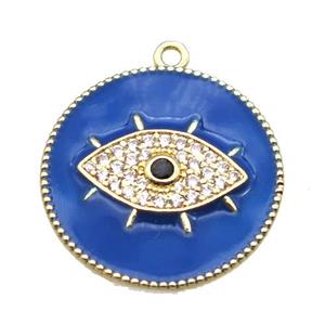 copper eye pendant pave zircon with blue enameling, gold plated, approx 25mm dia [FN15554]