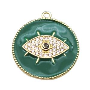 copper eye pendant pave zircon with green enameling, gold plated, approx 25mm dia [FN15555]