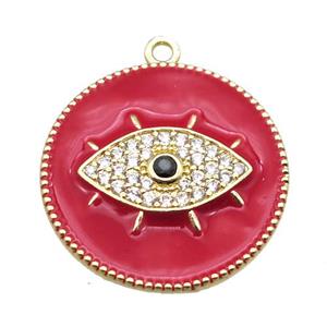 copper eye pendant pave zircon with red enameling, gold plated, approx 25mm dia [FN15556]