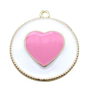 copper heart pendant with pink enameling, gold plated, approx 25mm dia [FN15560]