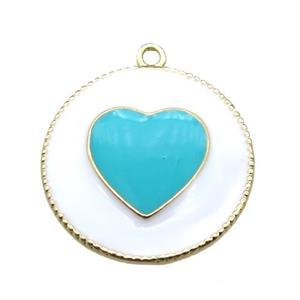 copper heart pendant with aqua enameling, gold plated, approx 25mm dia [FN15562]