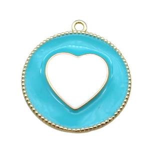 copper heart pendant with withe enameling, gold plated, approx 25mm dia [FN15564]