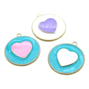 copper heart pendant with enameling, mixed color, gold plated, approx 25mm dia [FN15565]