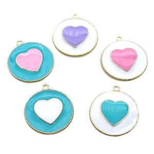 copper heart pendant with enameling, mixed color, gold plated, approx 25mm dia [FN15566]