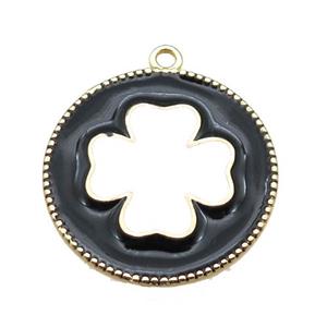copper clover pendant with black enameling, gold plated, approx 25mm dia [FN15567]