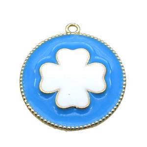 copper clover pendant with blue enameling, gold plated, approx 25mm dia [FN15568]