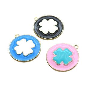 copper clover pendant with enameling, mixed color, gold plated, approx 25mm dia [FN15575]
