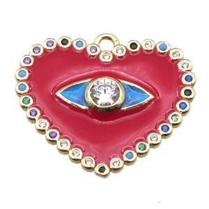 copper heart pendant pave zircon with red enameling, gold plated, approx 20-25mm [FN15576]