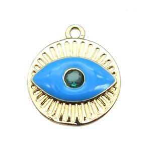 copper eye pendant with blue enameling, gold plated, approx 14.5mm dia [FN15579]