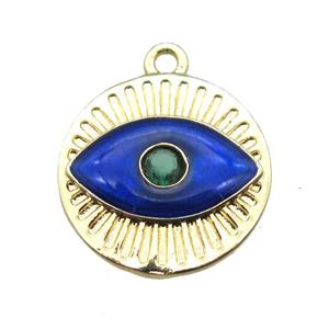 copper eye pendant with royal blue enameling, gold plated, approx 14.5mm dia [FN15580]
