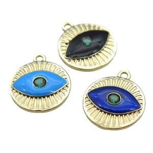 copper eye pendant with enameling, mixed color, gold plated, approx 14.5mm dia [FN15581]