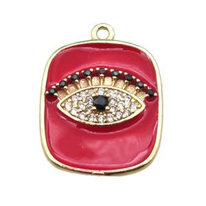 copper eye pendant pave zircon with red enameling, gold plated, approx 16-19mm [FN15589]