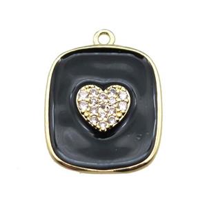 copper heart pendant pave zircon with black enameling, gold plated, approx 16-19mm [FN15592]