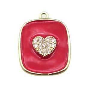 copper heart pendant pave zircon with red enameling, gold plated, approx 16-19mm [FN15593]
