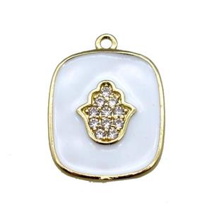 copper hamsahand pendant pave zircon with white enameling, gold plated, approx 16-19mm [FN15595]