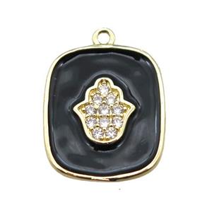 copper hamsahand pendant pave zircon with black enameling, gold plated, approx 16-19mm [FN15596]