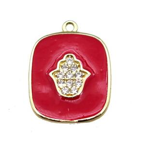 copper hamsahand pendant pave zircon with red enameling, gold plated, approx 16-19mm [FN15597]