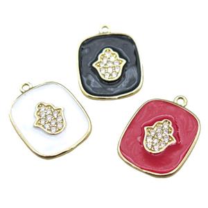 copper hamsahand pendant pave zircon with enameling, mix color, gold plated, approx 16-19mm [FN15598]