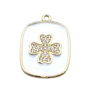 copper clover pendant pave zircon with white enameling, gold plated, approx 16-19mm [FN15599]