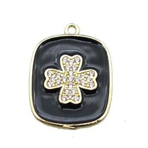 copper clover pendant pave zircon with black enameling, gold plated, approx 16-19mm [FN15600]