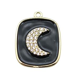 copper moon pendant pave zircon with black enameling, gold plated, approx 16-19mm [FN15605]