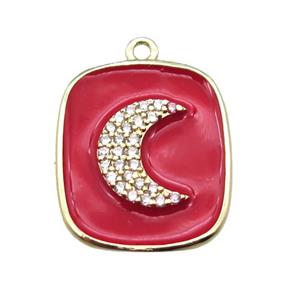copper moon pendant pave zircon with red enameling, gold plated, approx 16-19mm [FN15606]