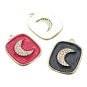 copper moon pendant pave zircon with enameling, mix color, gold plated, approx 16-19mm [FN15607]