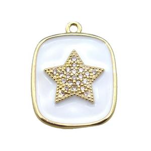 copper star pendant pave zircon with white enameling, gold plated, approx 16-19mm [FN15608]