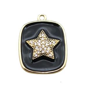 copper star pendant pave zircon with black enameling, gold plated, approx 16-19mm [FN15609]