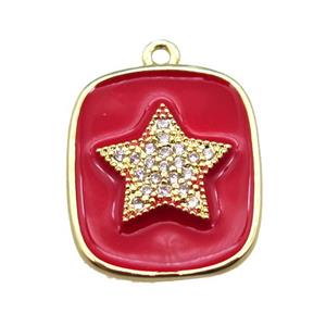 copper star pendant pave zircon with red enameling, gold plated, approx 16-19mm [FN15610]