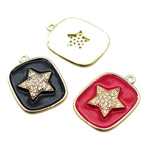 copper star pendant pave zircon with enameling, mix color, gold plated, approx 16-19mm [FN15611]