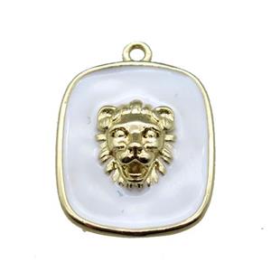 copper lionhead pendant with white enameling, gold plated, approx 16-19mm [FN15612]