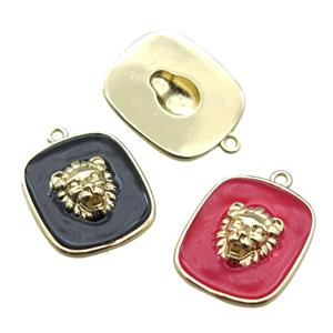 copper lionhead pendant with enameling, mix color, gold plated, approx 16-19mm [FN15615]
