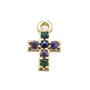 copper cross pendant pave zircon, gold plated, approx 5-8mm [FN15618]