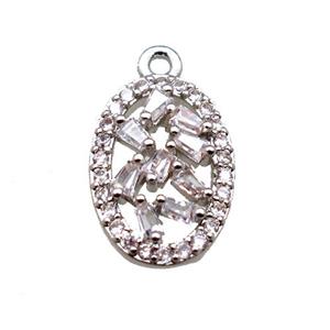 copper oval pendant paved zircon, platinum plated, approx 9-15mm [FN15620]