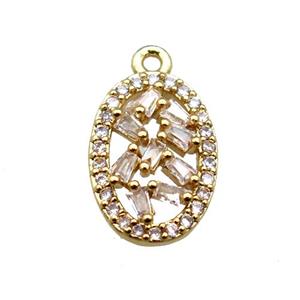 copper oval pendant paved zircon, gold plated, approx 9-15mm [FN15621]
