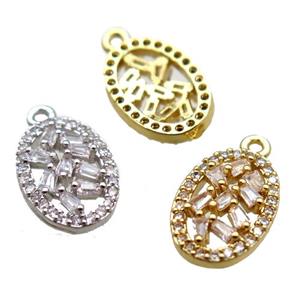 copper oval pendant paved zircon, mixed color, approx 9-15mm [FN15622]