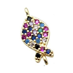 copper fish connector paved zircon, gold plated, approx 7-15mm [FN15624]
