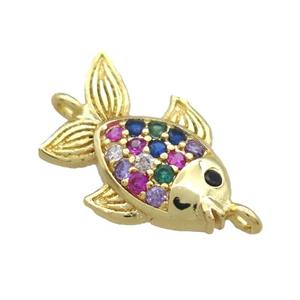 copper fish connector paved zircon, gold plated, approx 9-15mm [FN15626]