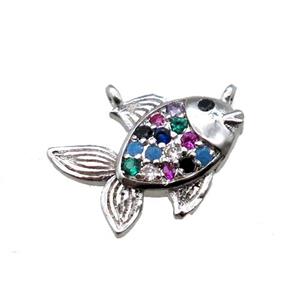 copper fish pendant paved zircon, platinum plated, approx 9-15mm [FN15627]