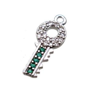 copper key pendant paved zircon, platinum plated, approx 7-17mm [FN15633]