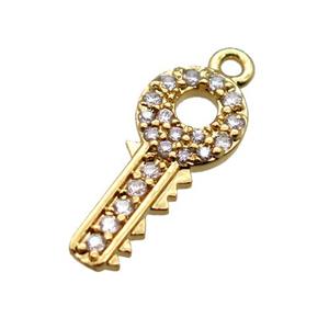 copper key pendant paved zircon, gold plated, approx 7-17mm [FN15635]