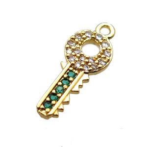 copper key pendant paved zircon, gold plated, approx 7-17mm [FN15636]