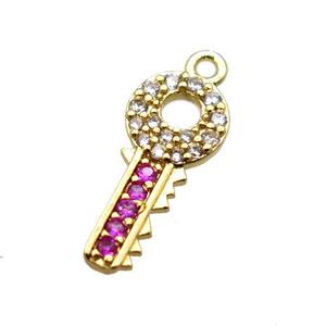 copper key pendant paved zircon, gold plated, approx 7-17mm [FN15637]